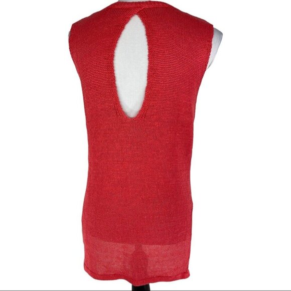 Cullen Women's Coral Pink Linen Sleeveless Luxury Crewneck Knit Tunic Top S/C36 - Picture 6 of 9